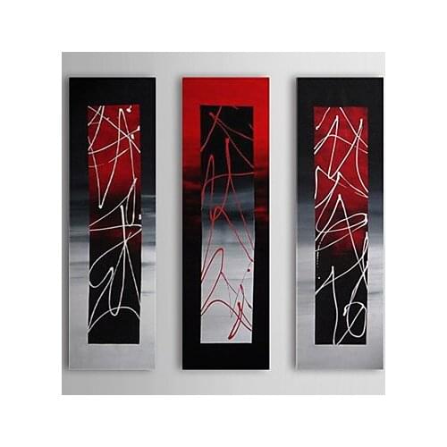 3 Panel Hand painted Modern Abstract Black Red White Line Oil Painting on Canvass Cuadros Pictures for Living Room Wall Decor