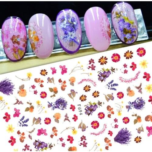 3D Nail Sticker Spring Autumn Self-Adhesive Glue Stickers Beautiful Lavender Flowers Stickers for Manicure Nail Art Decoration