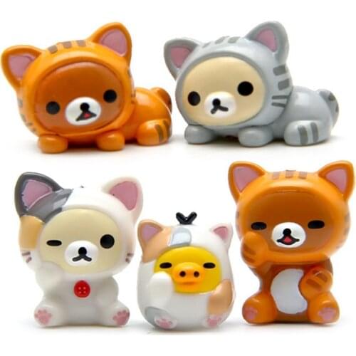 5PCS/Set Kawaii Japanese Anime Rilakkuma Bear Cosplay Chi Cat PVC Action Figure Dolls Toys Cute Birthday Gift Model Toy Decor