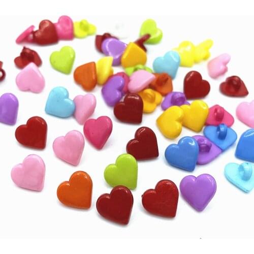 50/100pc/lot 15mm Dyed Plastic heart shape buttons sewing coat boots clothes accessories button