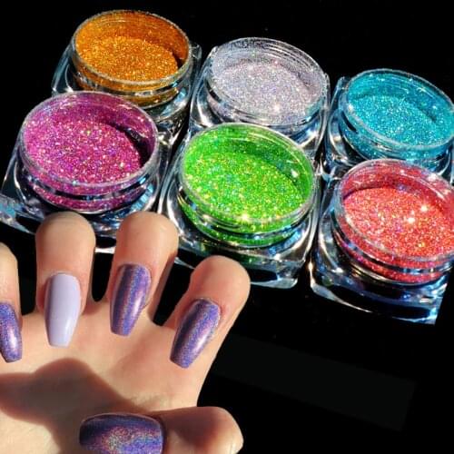 6 Boxes Holographic Glitter Nail Powder Laser Fine Glitter Chrome Pigment Powder Gel Polish Manicure Nail Art Decorations Tools
