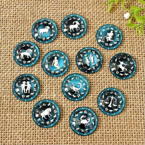 60pcs/lot Glass Round Constellation Cabochons Pendant Cabochons Settings DIY Mixed Constellation Pattern Glass Cabochons