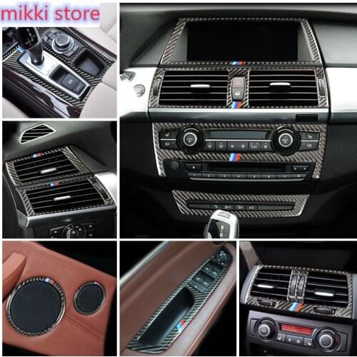 Carbon Fiber Car Inner Door Audio Speaker Gearshift Panel Door Armrest Cover Trim Sticker for BMW X5 X6 E70 E71 Auto Accessories