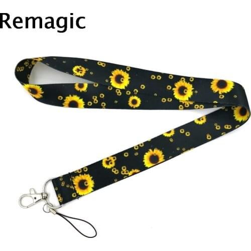 20pcs Sunflowers flowers Neck Strap Lanyard keychain Mobile Phone Strap ID Badge Holder Key Chain Keyrings cosplay Accessories