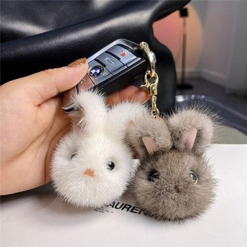 Genuine Mink Bunny Real Fur Keychain Women Bag Ornaments Cute Toys Pendant Car Key Ring Mobile Phone Chain Mini Rabbit Girl Gift