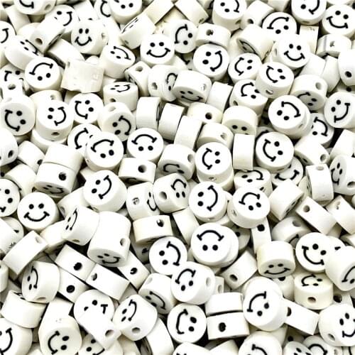 30pcs/Lot 10mm Clay Spacer Beads Oval Shape Smile-Face Beads Polymer Clay Beads For Jewelry Making DIY Bracelet Accessories #07