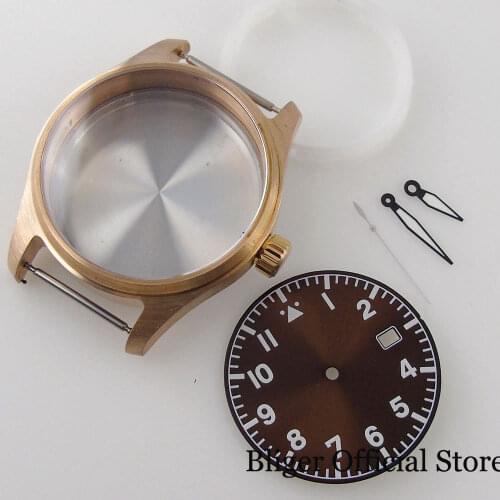 Real Bronze 39mm Watch Case fit NH35A NH36A Sapphire Crystal Nologo Sunburst Coffee Luminous Marks Hand Set