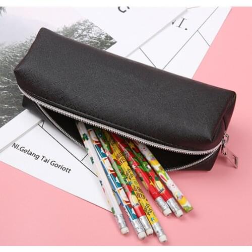 Simple Black Leather Pencil Case High Capacity Business Pencilcase For Kids School Office Gift Supplies Creative Stationery