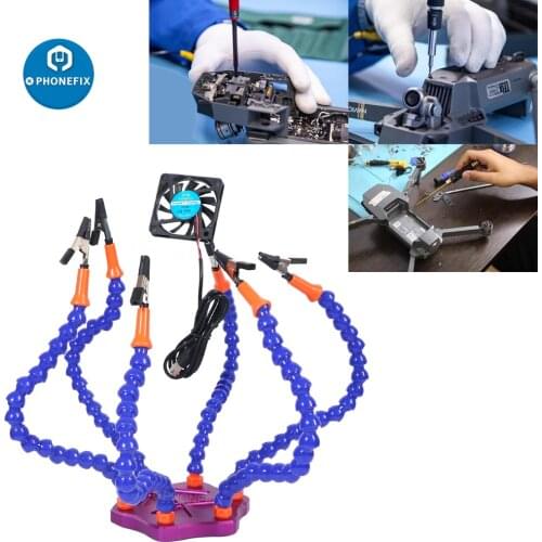 Third Hand PCB Soldering Iron Holder Tool Adjustable Vise Tabletop Clamp Base Six Flexible Arms Helping Hands Welding Station