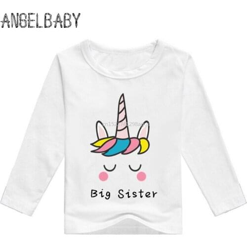 Baby Girls Little/Big Sister Unicorn Match Clothes Children Long Sleeve Cute T-shirt Kids Casual Funny T shirt,LKP2182