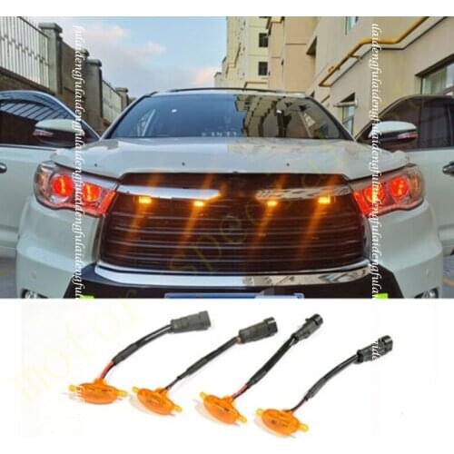 For Toyota Highlander 2014-2016 LED Car Front bumper Grille LED Amber Light Raptor Style Light Kit Decor W/ Wire Speed