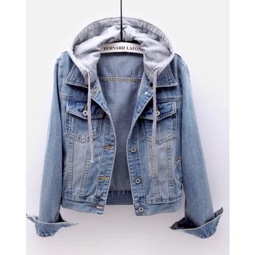Spring Autumn Women Clothes With Pocket Loose Jean Jacket Female Summer Casual Short Outerwear Woman Hooded Top Zip Denim Coat