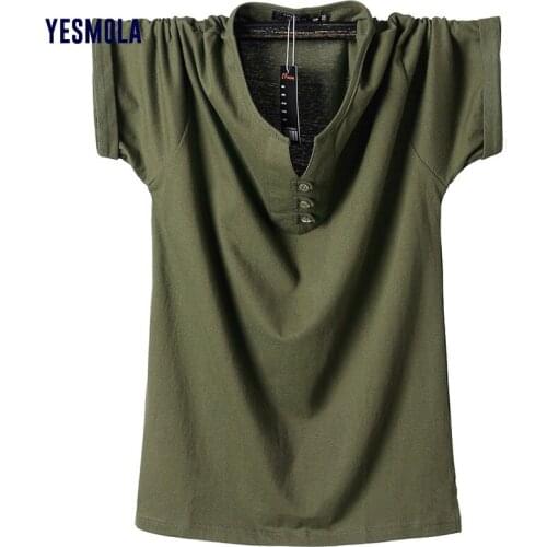 YESMOLA Men T Shirt Solid Color Oversized Shirts Design V-neck T-shirt Cotton Casual Classic Mens Clothing Tops Tee Shirt