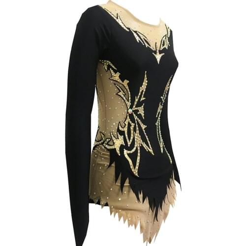 Black Artistic Gymnastics Competition Gymnastics Leotard Kids Performances Leotards Custom Style and Size