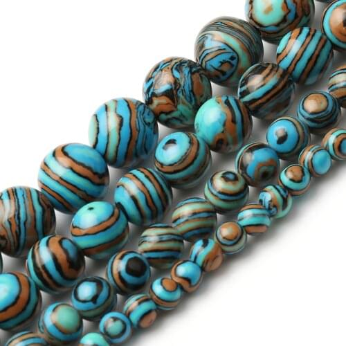 Blue Malachite Round Loose Stone Spacer Beads for DIY Necklace Bracelet Jewelry Making 15inch Mineral Beads 4/6/8/10mm
