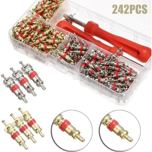 242Pcs/set Car A/C Air Conditioning R134a Valve Cores + Remover Tool Kit Auto Assortment Remover Accessories