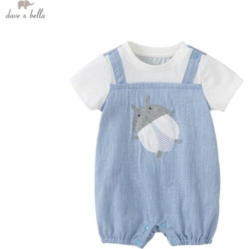 DB17262 dave bella summer new born baby boys fashion cartoon striped jumpsuits infant toddler clothes children romper 1 piece