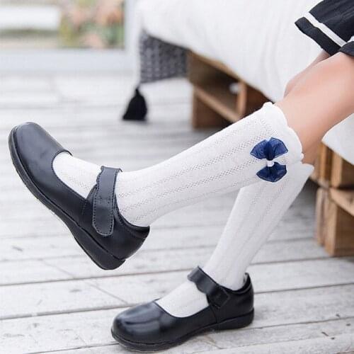 Korean children socks bow over the knee spring summer thin cotton 3-12 years old children hollow girl student socks