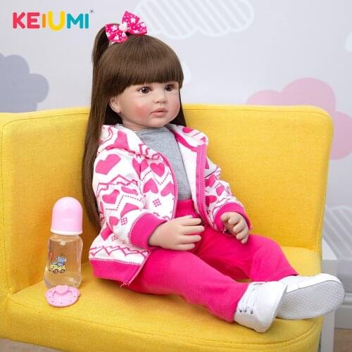 Long Hair KEIUMI 24 Inch Cloth Body Reborn Baby Dolls Soft Silicone Bebe Reborn Dolls Toy Birthday XMAX Gift To Your Child