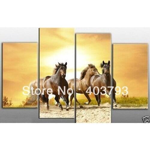 Buy at disscount price 4PC horses running modern art wall decoration oil painting no framed free shipping