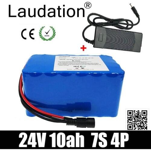 Laudation 24V 10ah Lithium Battery Pack 29.4V 10000Mah 15A BMS 250W 350W 500W For Wheelchair Electric Motor Kit Electric Power
