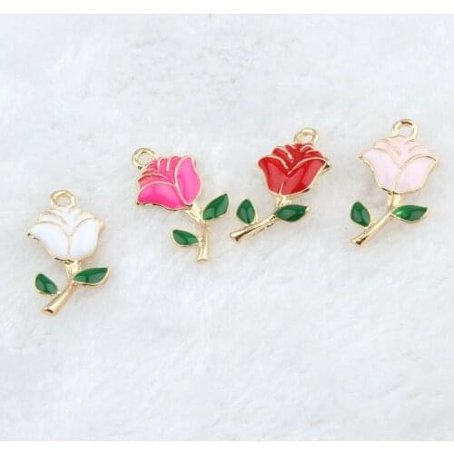 Hot 30pcs High Quality Fashion Enamels Charms Gift Rose Alloy Pendant Bracelet Necklace Jewelry Accessories DIY Craft 2018 New