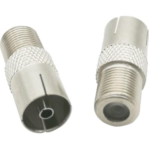 2Pcs RF Adapter F-Type Coaxial Female Jack to RF TV Female Aerial Socket Adapter Nickel Coax Connector Metal Housing Connector