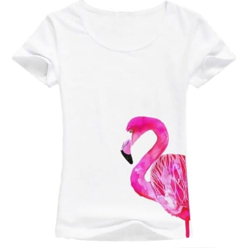 Cute Flamingo painting design t shirt Women white casual T-Shirt Short Sleeve Breathable o-neck girls tshirt