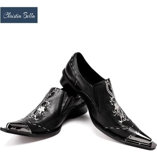 Christia Bella New Black Men Handmade Loafers with Dragon Embroidery USA Style Fashion Party and Banquet Mens Flat Plus Size 47