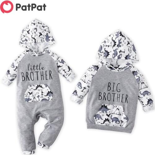 PatPat Letter and Dinosaur Print Splice Sibling Matching Grey Sets