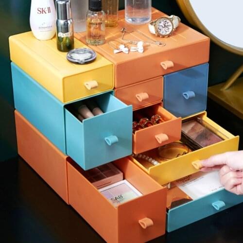 DIY Desktop Storage Box Plastic Drawer Cosmetic Box Dormitory Desktop Organizing Storage Color Matching Office Small Drawer Box