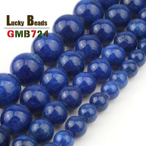Natural Royal Blue Jades Beads Round Loose Stone Beads For Jewelry Making DIY Ear Studs Bracelet Accessories 15'' 6/8/10/12mm