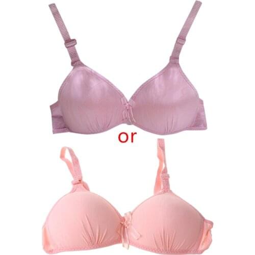 Teenage Girl Cute Bowknot Underwear Puberty Student Cotton Bra Wire Free Pleated BX0D