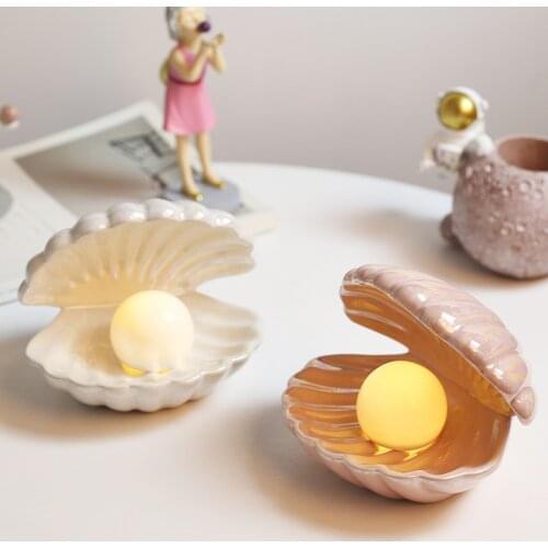 Ceramic Shell Night Light Desktop Decorative Fairy Pearl Lamp Girl Gift