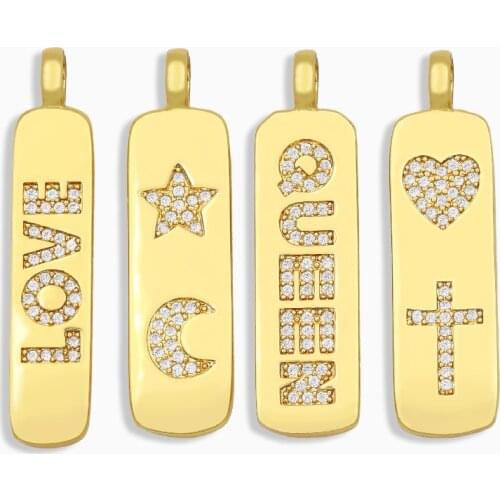 OCESRIO DIY CZ Stone Letter LOVE Necklace Charms for Jewelry Making Gold QUEEN Bar Pendant Charms for Women Wholesale pdta249