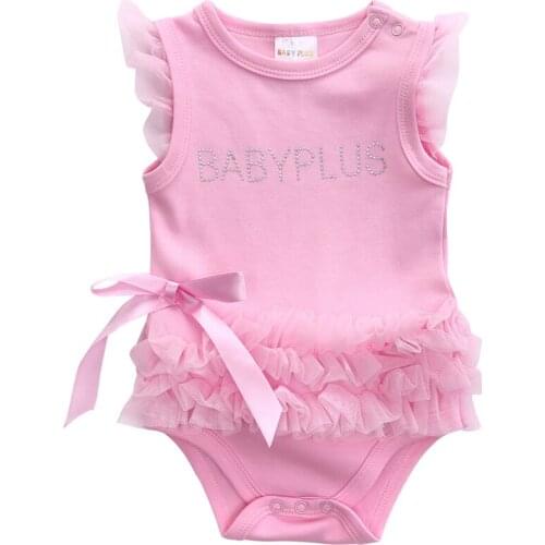 Newborn Baby Girls Clothes Cotton Letter Babyplus Sleeveless Lace Romper Jumpsuit Outfit Pink Infant