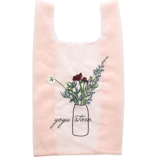PGOLEGGY Original New Solid Color Totes Light Mesh Handbag Rose Embroidery Portable Shopping Bag Portable Elegant Girl Totes
