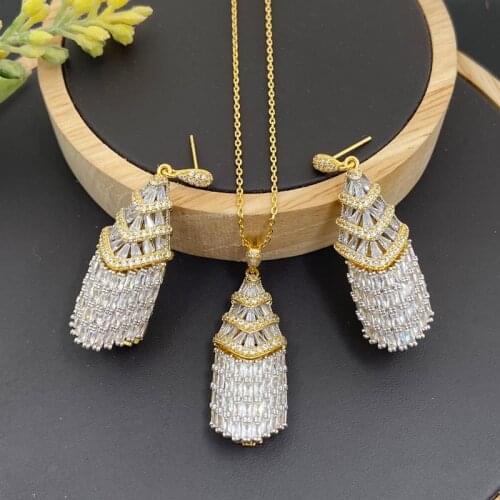 Lanyika Fashion Jewelry Set Distinctive Bell Zirconia Micro Pave Necklace with Earrings for Women Wedding Banquet Best Gifts