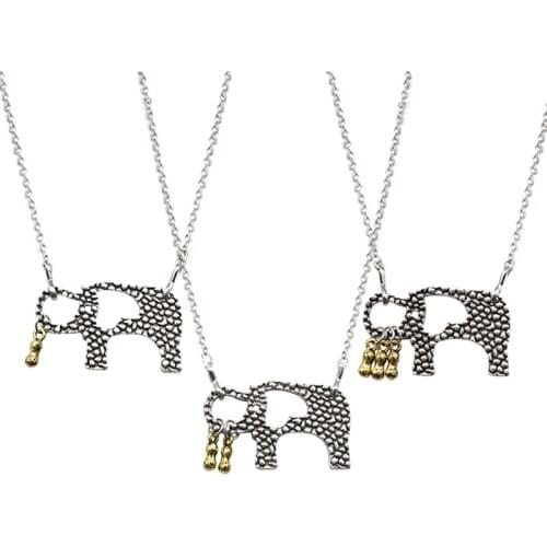 Elephant And Her Little Peanuts Necklace MOM Baby Love Fiercely Protective Big Family Child Jewelry Choker Statement Necklace