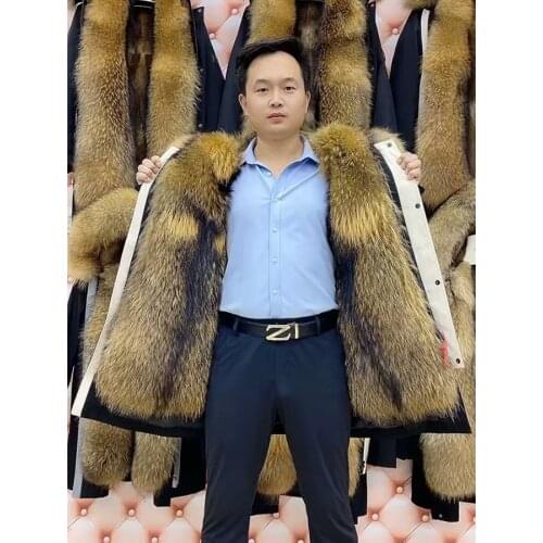 Winter Parka Men Real Muskrat Fur Liner Jacket Warm Hooded Raccoon Fur Collar Coat Plus Size Custom Free Shipping