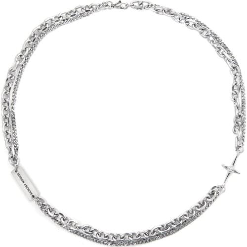 Cross Necklace Light Luxury Niche Brand Splicing Double-Layer Design Clavicle Chain Simple Versatile Hip Hop Accessories