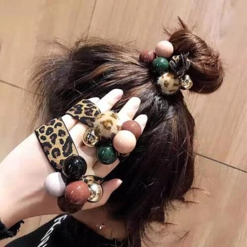 Round Bead Hair Tie Scrunchies hair bands for girls Headwear Leopard Print Rubber Band Headband on the head Woman accessories