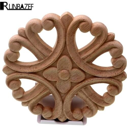 RUNBAZEF Round Onlay Applique Wooden Wood Carving Decal Furniture Wall Corner Vintage Home Decor For Cabinets Windows Mirrors