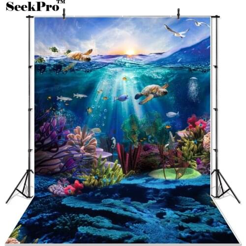 SeekPro Under the Sea Backdrop Photography Printed Sunrise Turtles Fishes Fantasy Underwater World Party Themed Photo Background