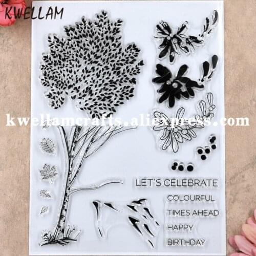 HAPPY BIRTHDAY Tree LETS CELEBRATE Scrapbook DIY photo cards rubber stamp clear stamp transparent stamp 16x20.5cm KW8091111