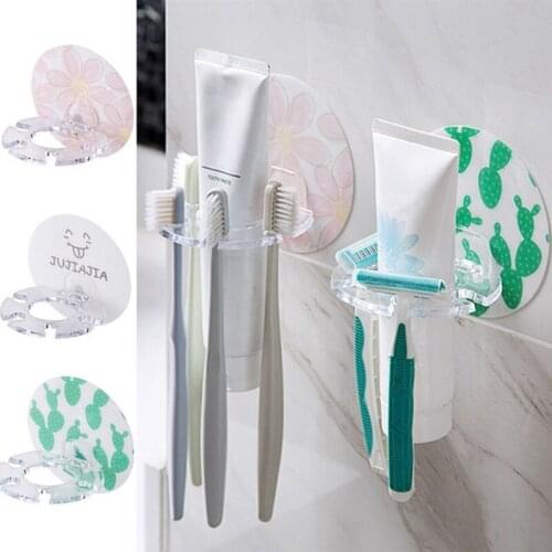 Cute Toothbrush Holder Wall Holder Toothpaste Shaver Storage Rack Bathroom Accessories Bathroom Organizer Home Decoration