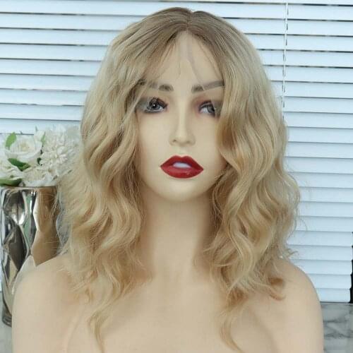Synthetic Lace Wig Ombre Blonde Wave T Part Wig with Natural Hairline Heat Resistant For Women