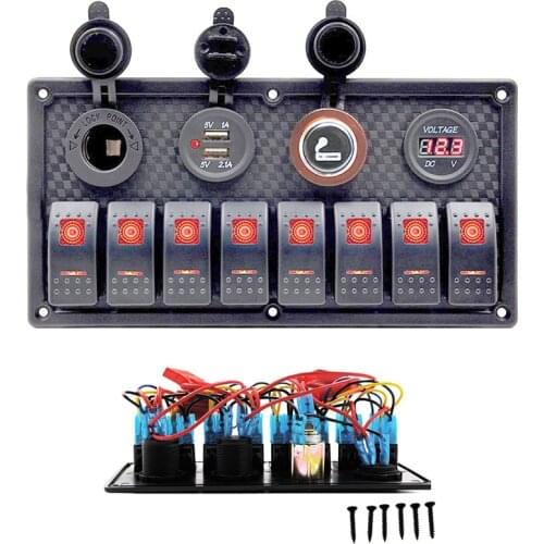 LED Rocker Switch Panel DC12/24V Power Socket Wiring Kits For Marine Boat Car RV Switch Panel with Dual USB Port Voltmeter