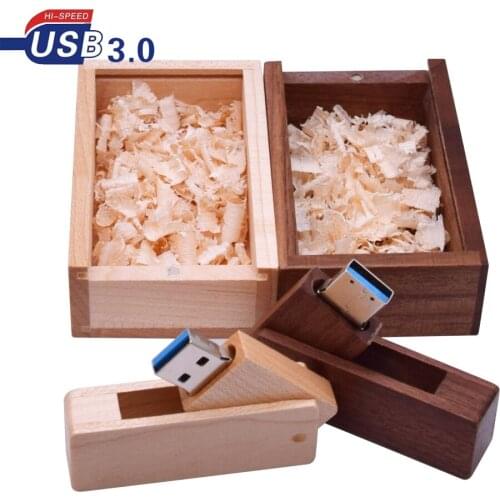 Usb 3.0 Creative Wooden Rotate Usb + Box USB Flash Drive 4GB/8G/16GB/32GB/64GB Pendrive External Storage(10pcs free Custom Logo)