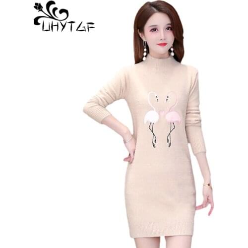 UHYTGF Mink Fleece Knitted Womens Sweaters Half Turtleneck Pullover Casual Autumn Winter Tops Female Warm Bottoming Shirt 1159